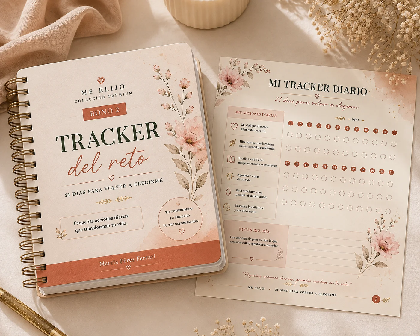 Tracker del reto de 21 días impreso con lápices