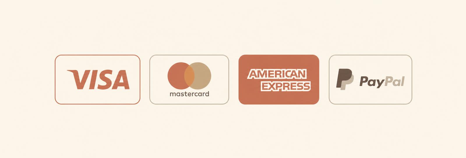 Métodos de pago aceptados: Visa, Mastercard, American Express y PayPal